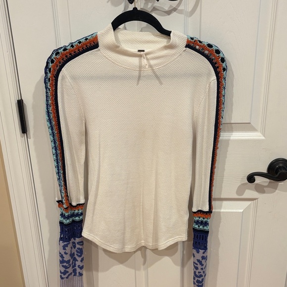 Free People Tops - Free People Cream Knit Top with Multicolor Sleeves